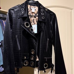 Black Croc-Embossed Leather Jacket